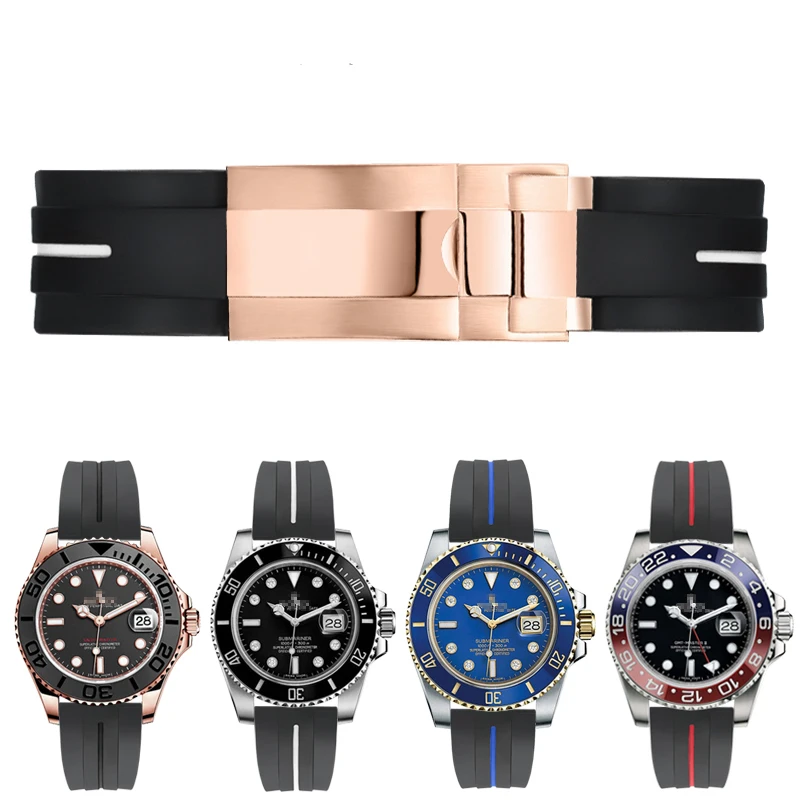 Correa de reloj de goma para Seiko Tudor Citizen con hebilla de acero inoxidable, resistente al agua, 20 mm, 21 mm, color negro y azul