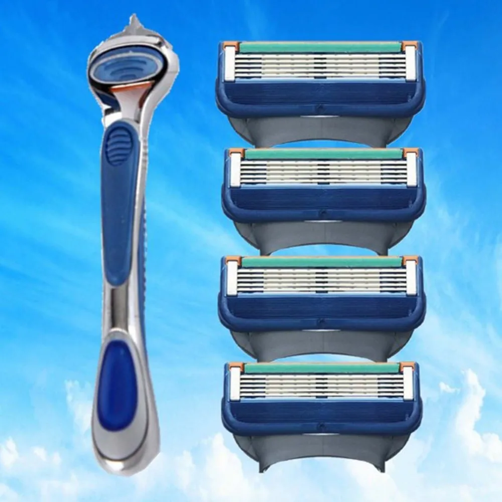 1 soporte+ N cuchillas de maquinilla de afeitar para hombre cuchillas de afeitar de 5 capas compatibles con la maquinilla de af - Цвет: 4 blades 1 handle