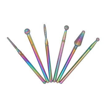 

6 Pcs/Set Diamond Burr Nail Drill Bits Rainbow Coating Carbide Cuticle Milling Cutter Electric Grinder for Manicure Pedicure