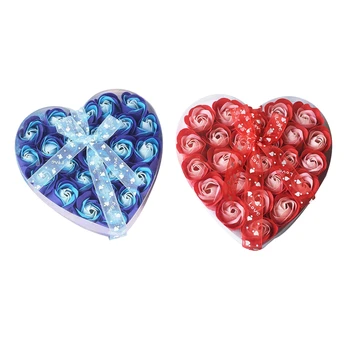 

Lovely 48 Pcs Red Scented Bath Soap Rose Petal in Heart Box (Blue&Red)