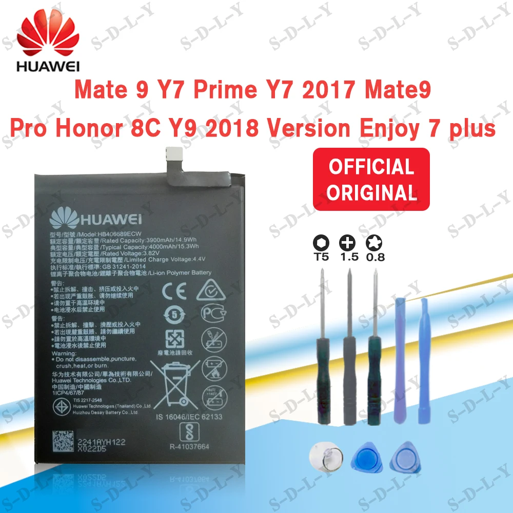 Hua Wei 100% Orginal HB406689ECW 4000mAh Battery For Huawei Y9 Prime Y7 2019 Mate 9 / 9Pro/Honor 8C STK-L21 L22 LX3 | Мобильные