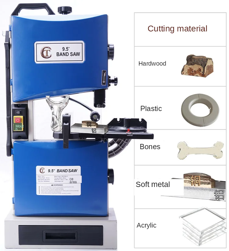 Small desktop woodworking band saw machine, 9.5 inch jig saw, with sawdust box, metal, beads, cutting