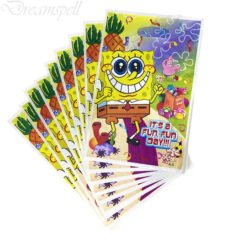 gift loot bag 10pcs Губка Боб столовая посуда набор тарелок салфетки шапка с рисунком флага соломинки с днем рождения попкорн детский душ вечерние украшения - Цвет: gift loot bag 10pcs