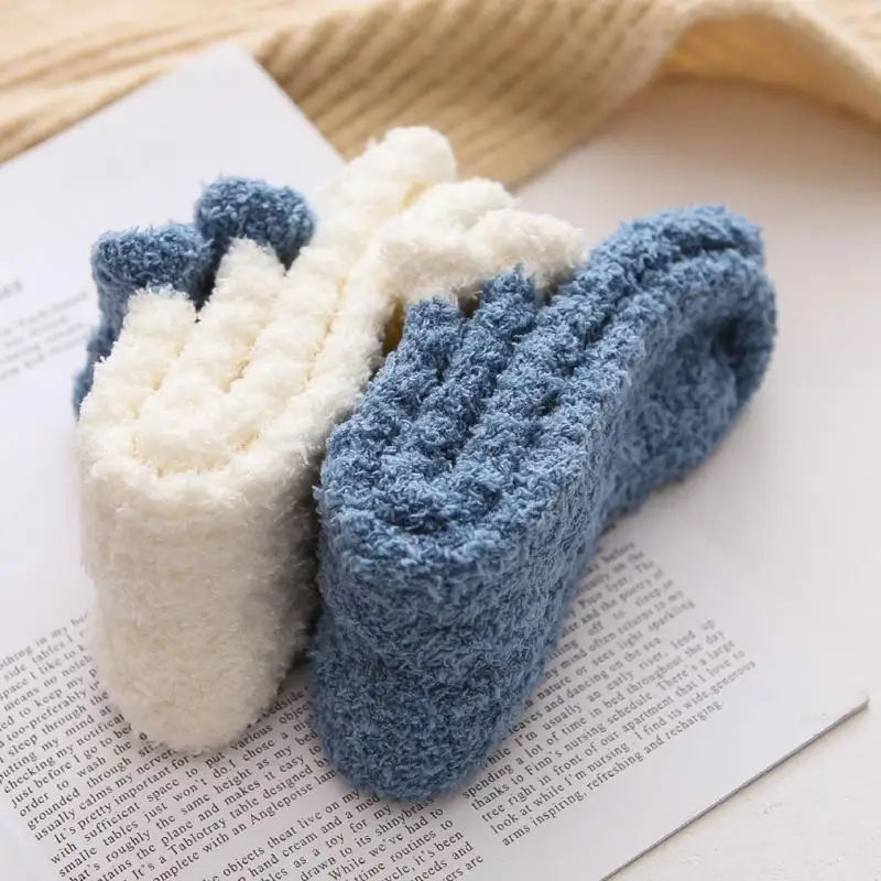3 пары эластичных женских носков из искусственного бархата кораллового цвета милые мягкие дышащие однотонные теплые носки для зимы
