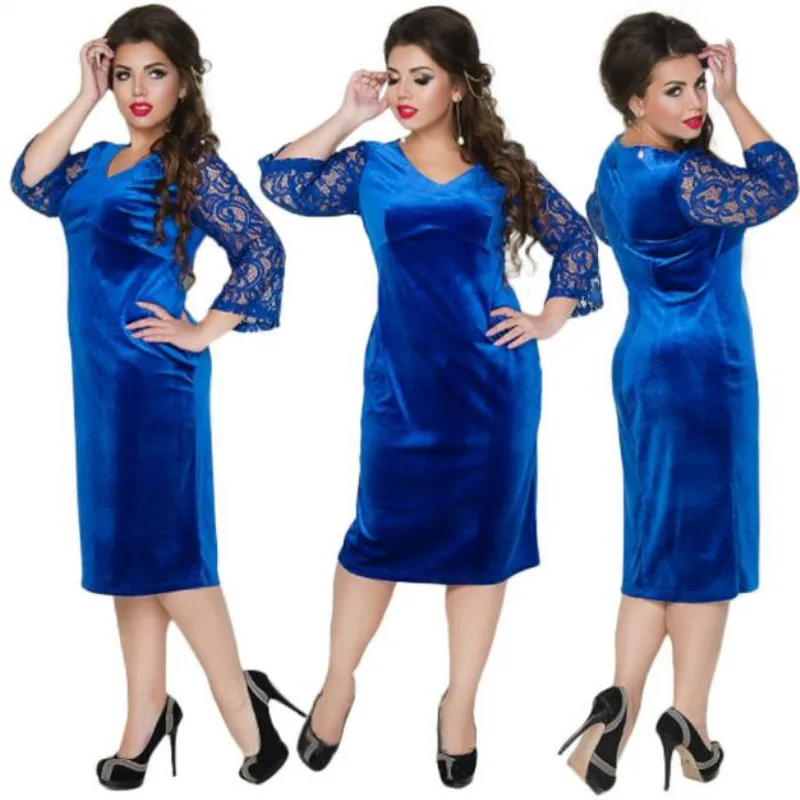 Новинка осени, 5XL6XL, большие размеры, женское кружевное платье размера плюс Обтягивающее Платье-миди, бархатные сексуальные вечерние платья