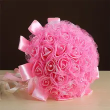 Искусственный пенопластовый букет с розами, в горошек, с сеткой, для свадьбы, невесты, подружки невесты, держащий цветок с ручкой из ленты, церковные Вечерние Декорации