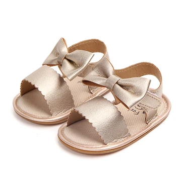 

Summer Newborn Infant Baby Girls PU Leather Bowknot Sandals Princess Party Gold White Anti-Skid Rubber Sandals Shoes