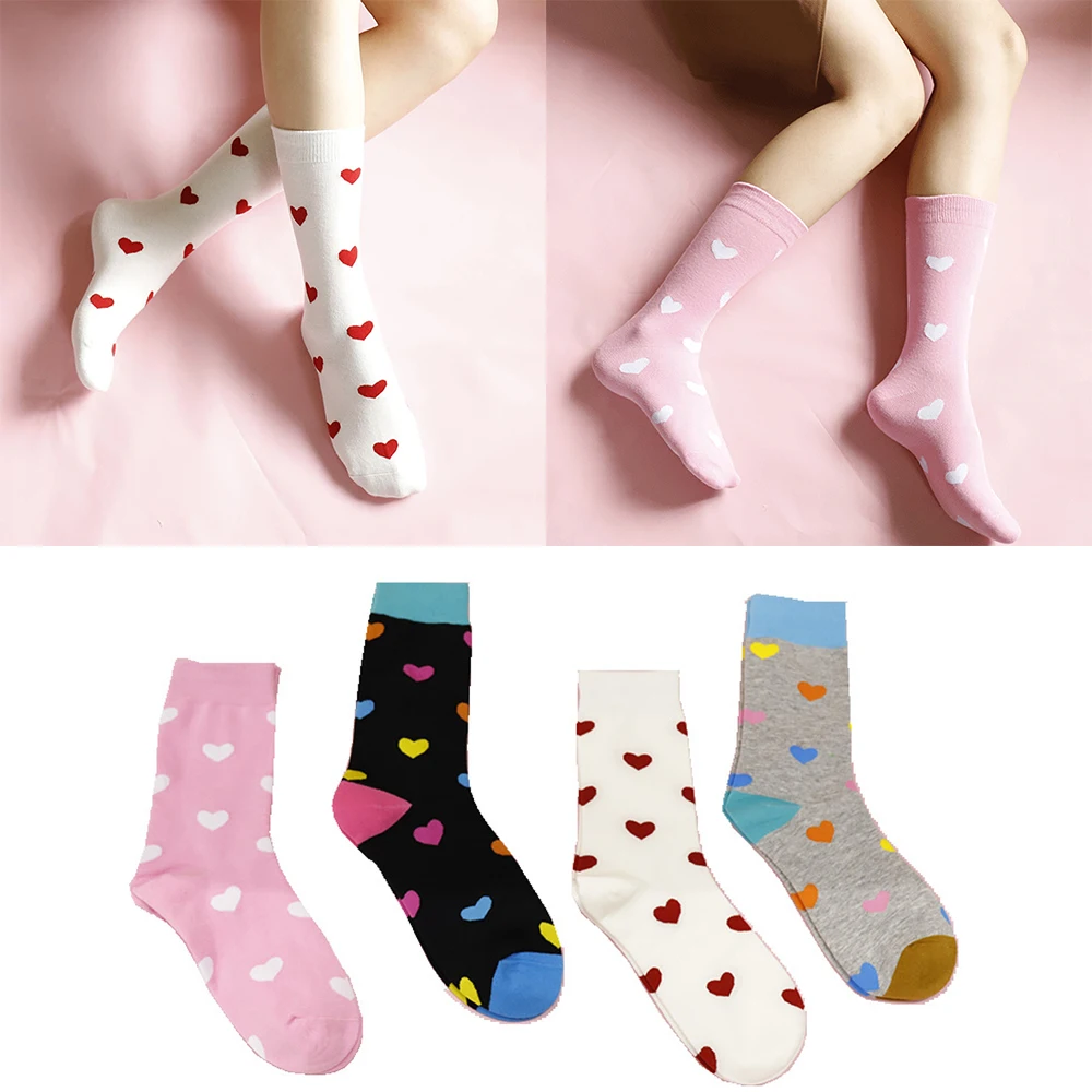 Новинка в японском стиле Харадзюку сердца Для женщин носки для девочек Забавный женский Шарм Любовь Повседневное хлопковые носки без пятки Мода носки для девочек