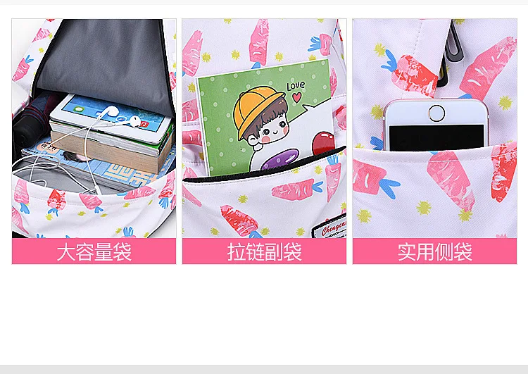 fashion Backpacks Cartoon Flower Printing children School Bags kids Backpack Canvas Schoolbags for Teenage Girls Students Bag