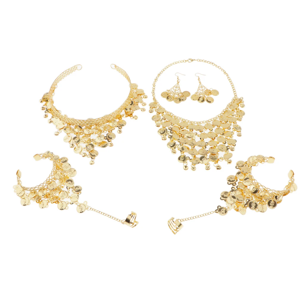 4 pcs Gypsy Belly Dance Jewelry Set Necklace Earrings Bracelet Belly Dancing