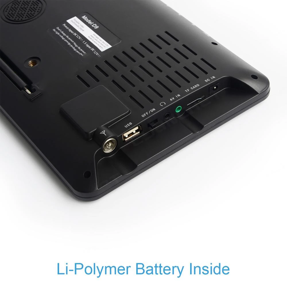 9 inch Portable TV DVB-T2 ATSC ISDB-T tdt Digital and Analog mini small Car Television Support USB TF PVR MP4 H.265 AC3