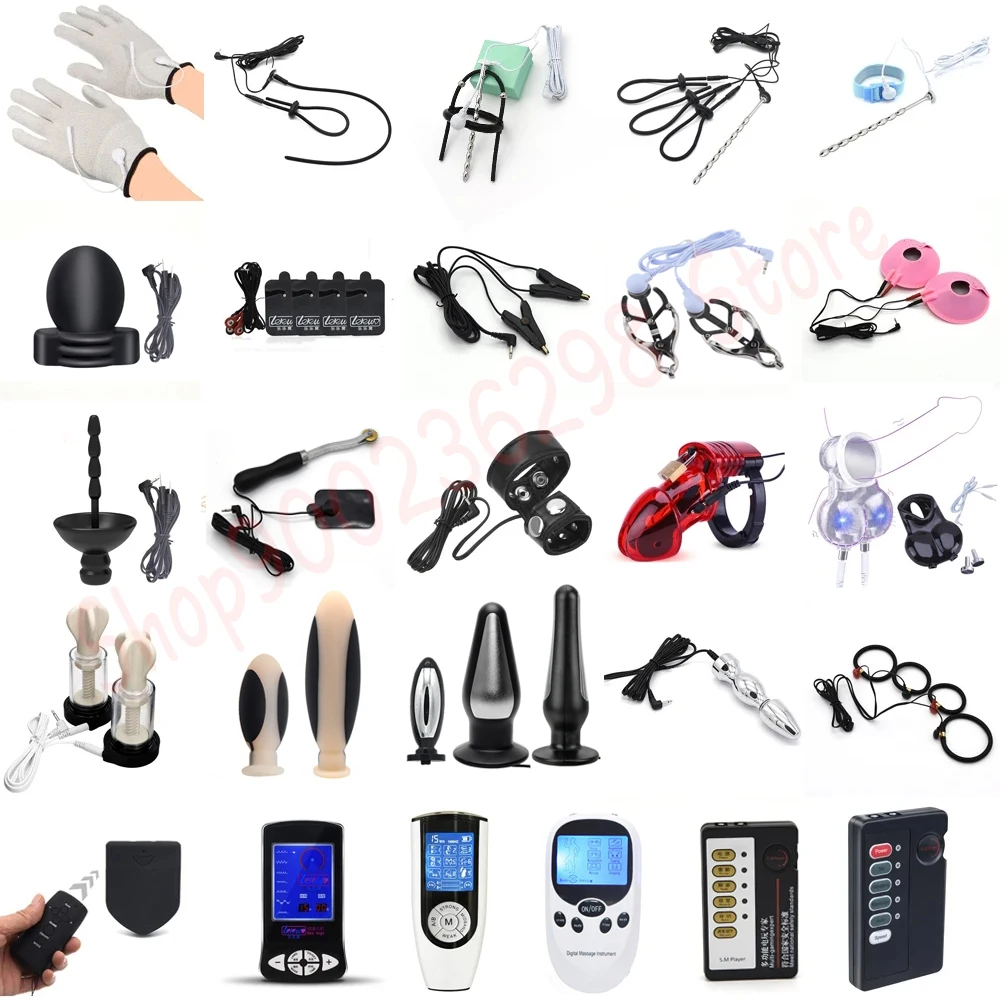 Taser Electro Stimulation Massage Masturbation Pulse Anal Butt Plug Penis Ring Nipple Sucker Clamp Massage Gloves/Pad E-stim Toy