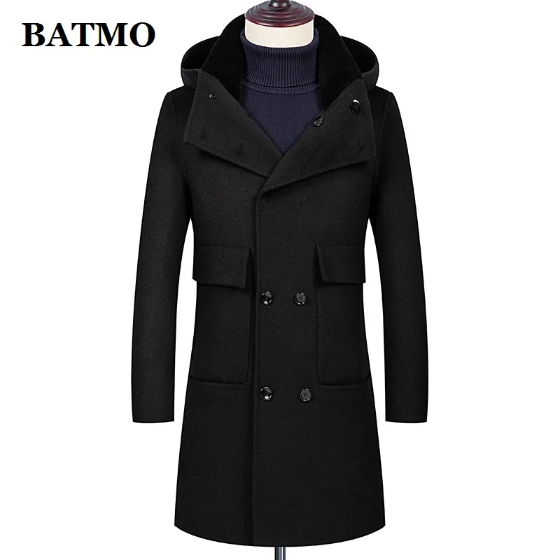 BATMO 60% шерстяное пальто с капюшоном для мужчин мужская Зимняя шерстяная длинная