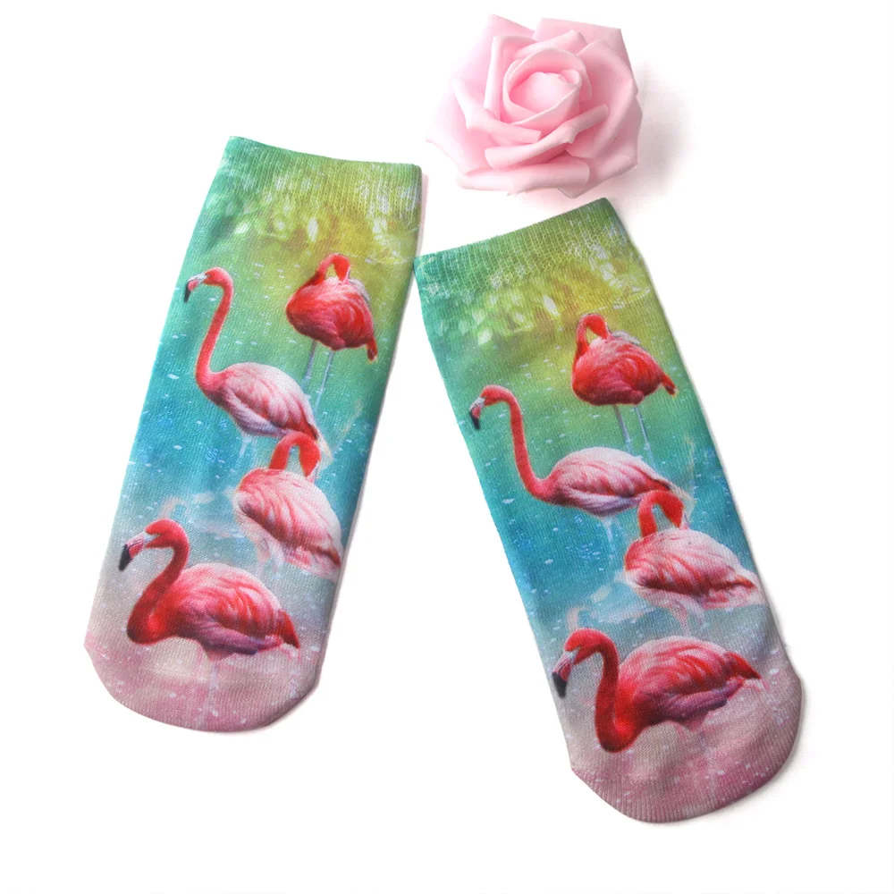 Flamingo Socks 3D Print Casual Women Durable Socks Cute Low Cut Ankle Cartoons Casual Type Teenager funny Socks QS512