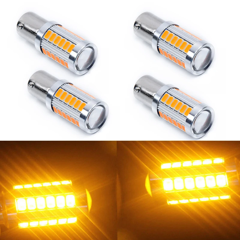 

4pcs Amber 1156PY BAU15S PY21W LED 33SMD LED Bulb For Turn Signal Lights Tool