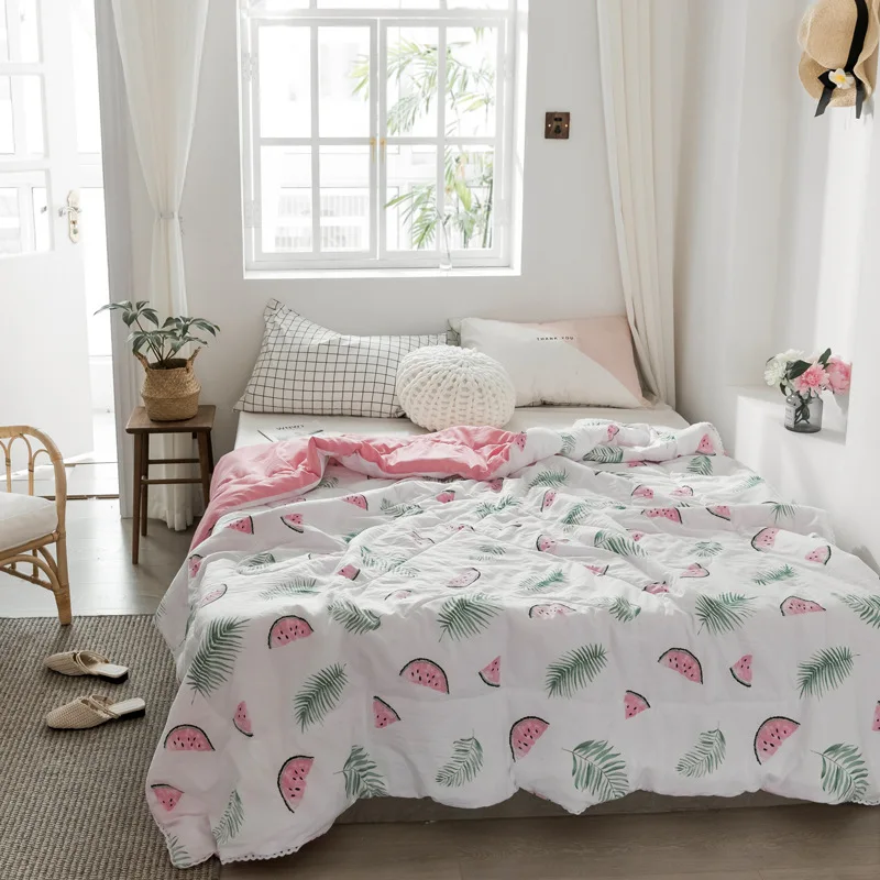 

Summer Printed Airable Cover Skin Washed Cotton Summer Duvet Insert Single Double Simple Lace Summer Cool Blanket