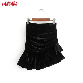 

Tangada women sexy velvet pleated skirts faldas mujer 2019 autumn winter female ruffles mini skirt 3H219