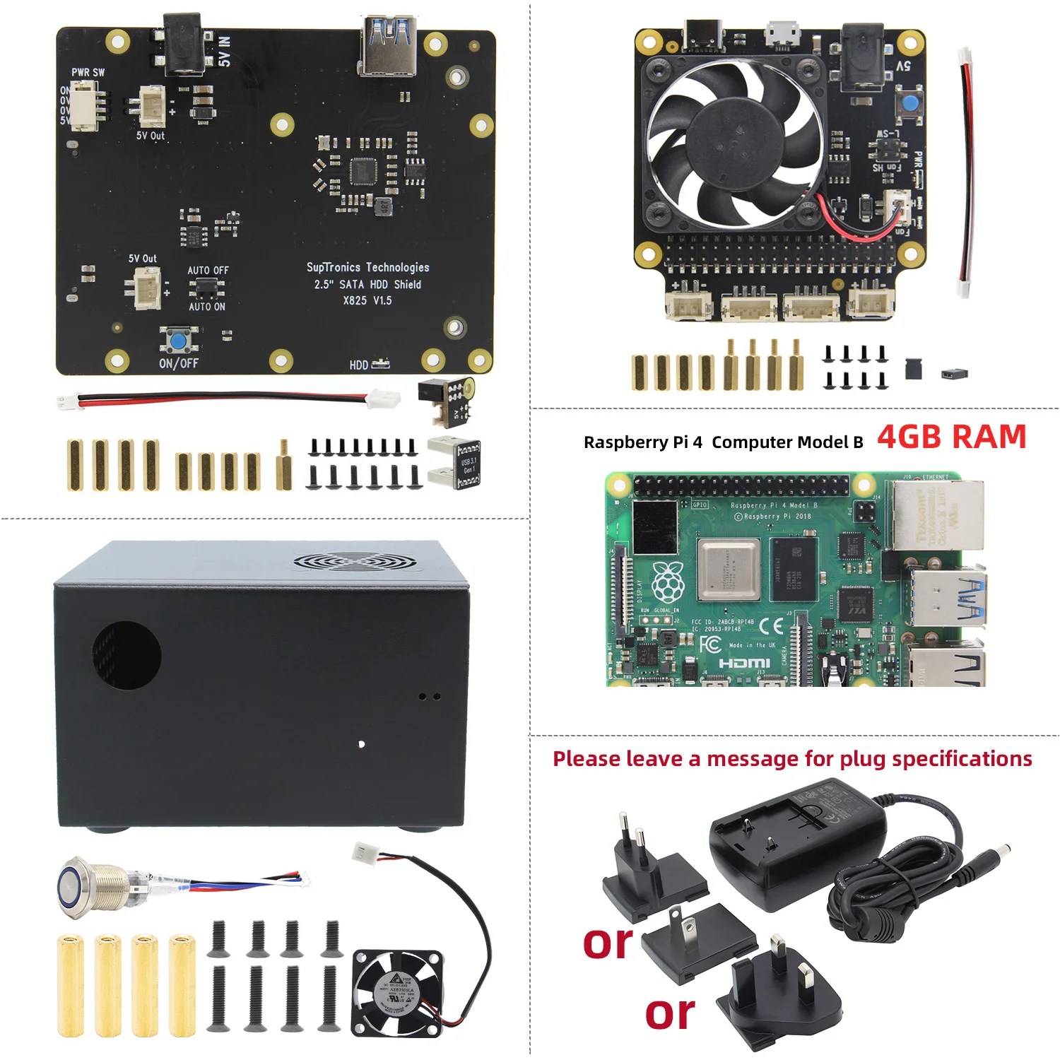 Плата Raspberry Pi 4 Model B плата SATA X825 SSD и HDD металлический чехол управления питанием X735 5