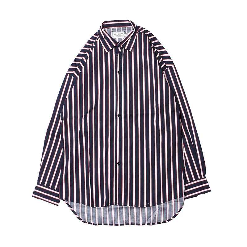 Мужская рубашка, уличная рубашка в полоску с длинным рукавом, Camisa Masculina, мужские рубашки, Мужская Уличная рубашка Харадзюку размера плюс