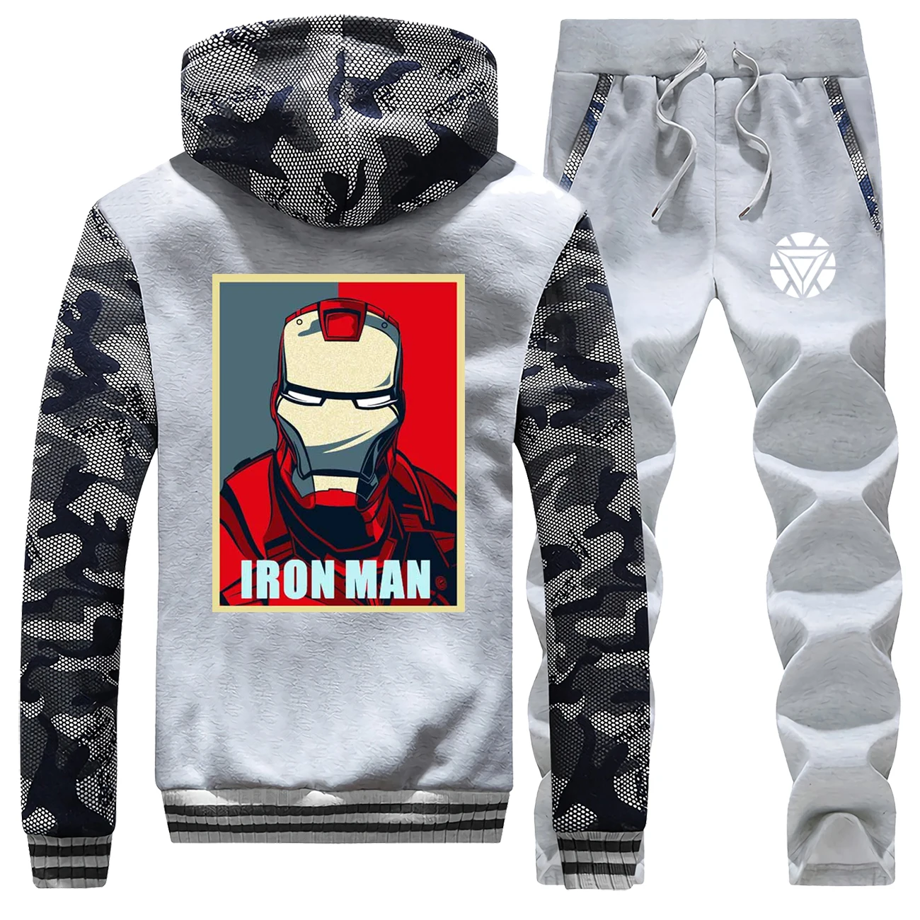 Iron Man Tony Stark Mens Hoodies Winter Camouflage Coat Thick The Avengers Warm Jacakets Suit Sweatshirt+Pants 2 Piece Set