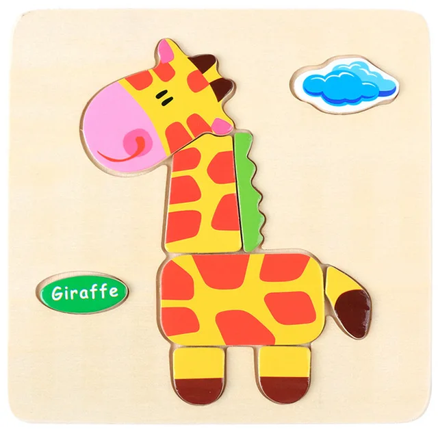 Baby Toys 3D Wooden Puzzle Jigsaw Toys for Children Cartoon Animal Puzzles Intelligence Kids Early Educational Brain Teaser Toys 12