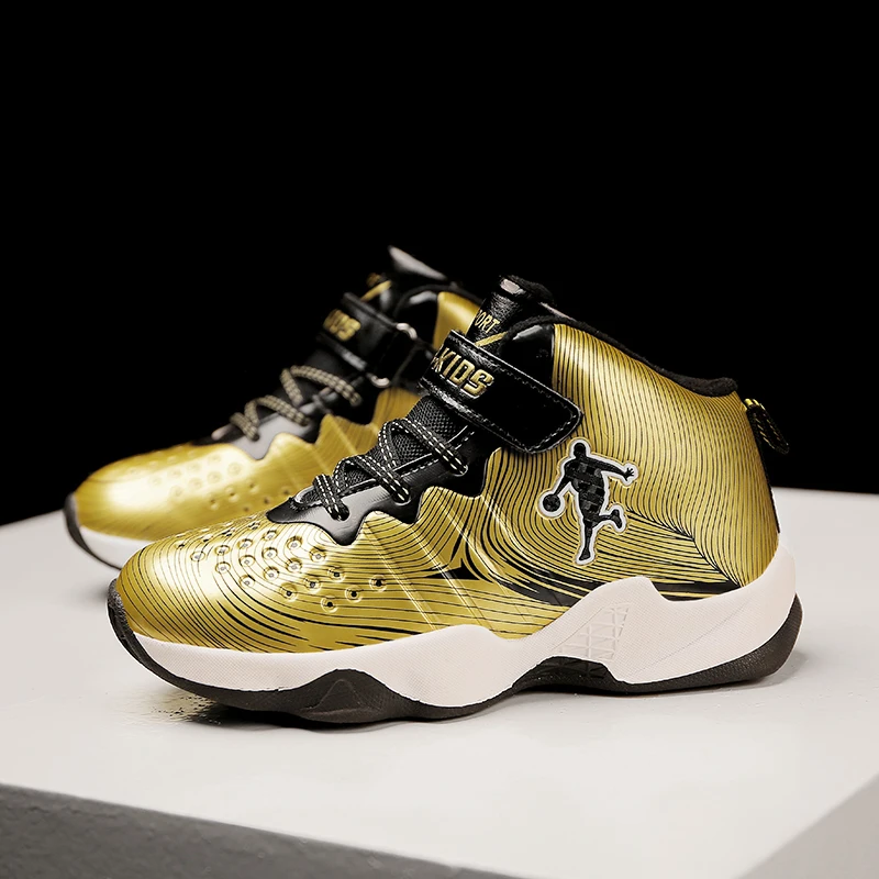 

Basketball Shoes For Kids Boys Sport Shoes PU Children's Outdoor Sneakers Trainers For Pupils Student Jordan Shoes Gold Color