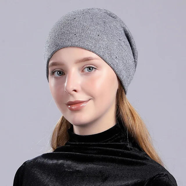 Fashion Women's Winter Hat Knitted Wool Beanies Female Skullies Slouchy Casual Outdoor Ski Caps Thick Warm hats for Women Girls - Цвет: Dark Grey