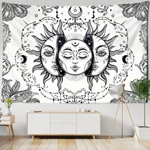 

White Black Colorful Sun Moon Tarot Mandala Card Wall Hanging Celestial Hippie Carpets Dorm Decor Tapestry Astrology Chart