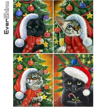 

Evershine Full Square Diamond Painting Christmas Cat 5D DIY Diamond Embroidery Animal Cross Stitch Mosaic Home Decor Gift