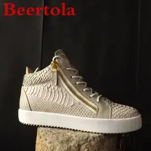 Новинка; мужские кроссовки с змеиным узором; повседневная обувь с высоким берцем; мужская повседневная обувь со шнуровкой на молнии с круглым носком; Мужская Уличная модная обувь; Chaussures