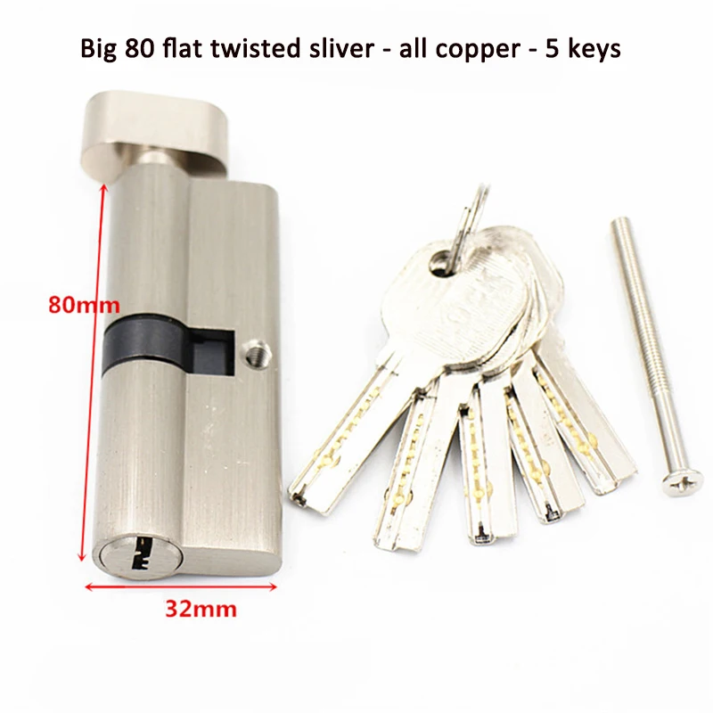 Cilindros de cerradura de puerta de seguridad, 55, 60, 65, 70, 75, 80mm, 35- 50mm de espesor, cilindros de bloqueo de núcleo para el hogar, 5 llaves