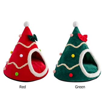 

Christmas Tree Shape Cat Dog House Year Decor Dog Cat Soft Warm Nest Bed Soft Cozy Winter Warm Cave Sleeping Mat Bed