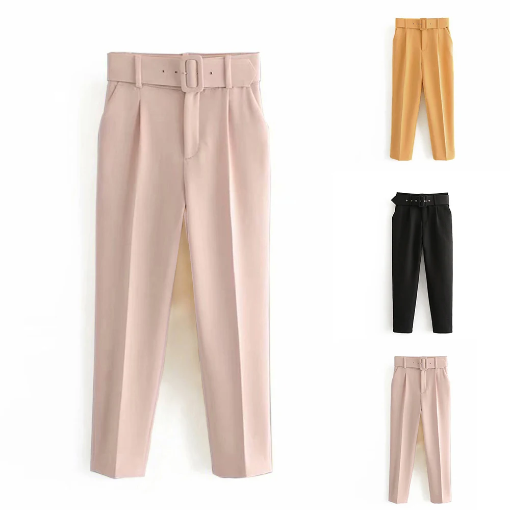 New Womens Elegant Pants Capris With Belt High Waist Yellow Chic Office Lady Pant Trousers Streetwear Female Zoravicky Pant New Womens Elegant Pants Capris With Belt High Waist Yellow Chic Office Lady Pant Trousers Streetwear Female Zoravicky Pant