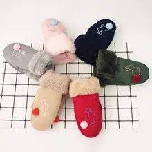 Зимние Детские перчатки для девочек и мальчиков с милым кроликом; теплые хлопковые варежки на запястье; детские перчатки; зимние перчатки