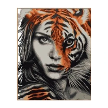 

Frameless Pictures Painting By Numbers DIY Digital Canvas Oil Painting Home Decor Tiger Woman