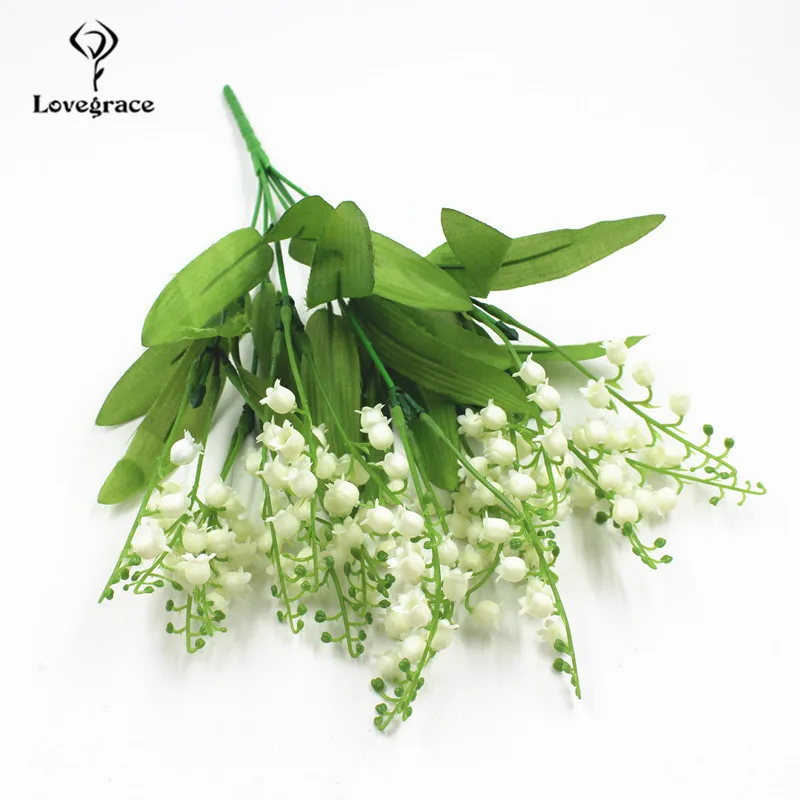 7 Branch Mini Valley Lily Artificial Flower DIY Bridal Bouquet Plastic Lily Flore Wedding Table Home Decor Fake Flower Accessory