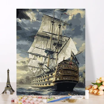 

Sailing Boat DIY Painting By Numbers Drawing Home Decoration Modern Kits Paint On Canvas For Room Wall Art Picture 40x50