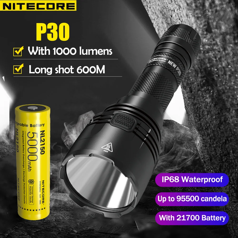 Светодиодный фонафонарь NITECORE P30 1000 люмен дальность 618 м с аккумулятором NL21700 | Фонарики и осветительные приборы -1005002526698481