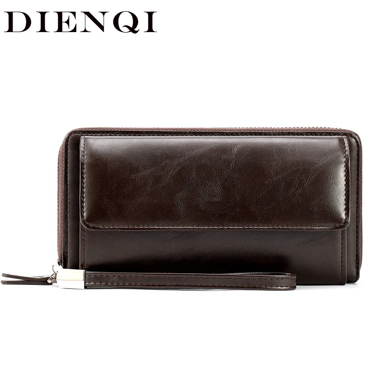 

DIENQI 2020 Long Men Leather Wallets Big Money Bag Card Holder Male Hand Clutch Phone Wallet Purse Billfold Wallet for Men Walet