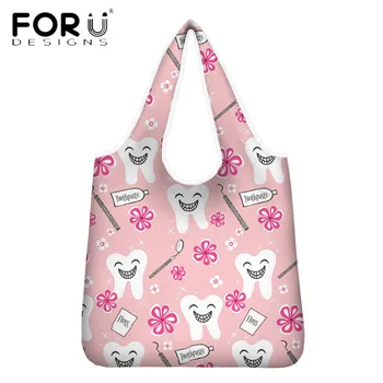 

FORUDESIGNS New Trend Women Grocery Totes Bag Smile Teeth With Flower Print Reusable Shoulder Bag Eco Friendly Storage Sac