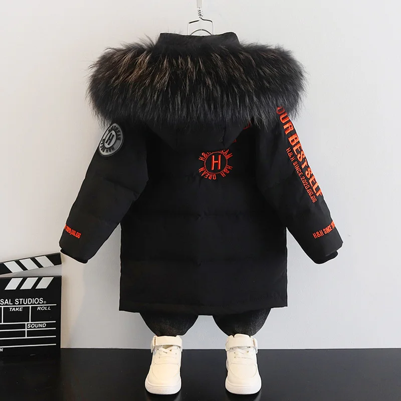 1-3Y Children Winter Hooded faux fur Coat Warm duck Down Jacket toddler Girl Boy clothes Kids Parka clothing Outerwear snowsuit