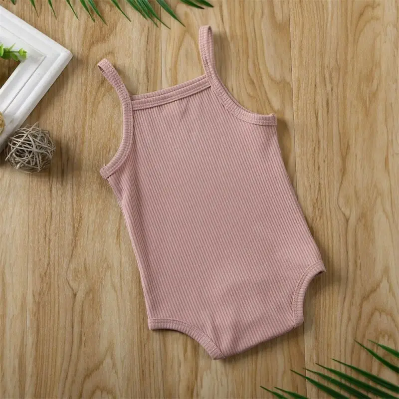 2020 Infant Baby Square Collar Bodysuits Newborn Baby Boy Girl Sling Romper Bodysuit Jumpsuit Outfit Clothes Set
