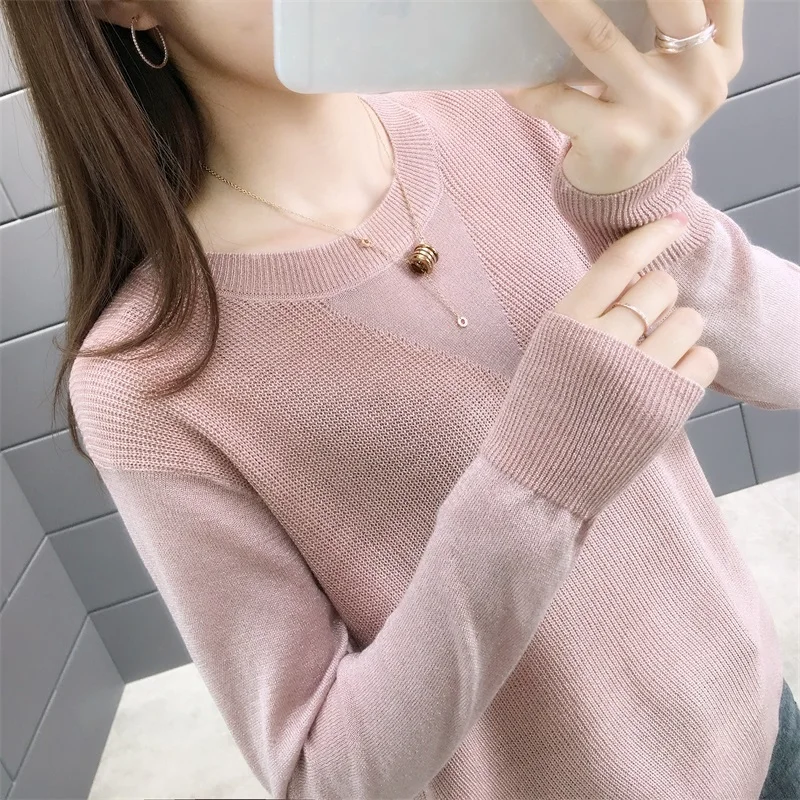 

5121 (Dongfang 4 rows 2) Early autumn self-cultivation round collar bright silk knitted sweater women's wear thin bottom sweater