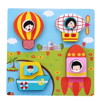 

New Arrival Infant Kids Cartoon Pattern Puzzle Wooden 3D Jigsaw Puzzle Children Wooden Montessori Educational Intelligence Toys