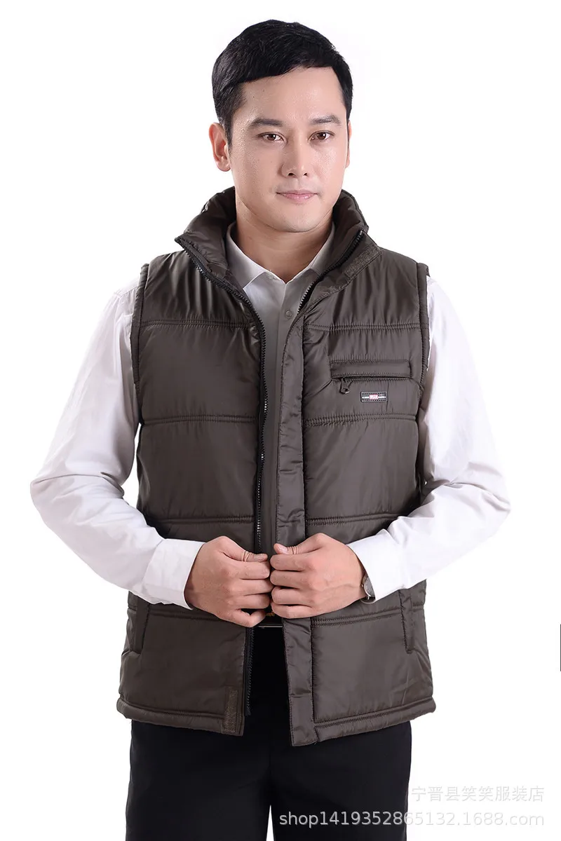 Middle-aged Men New Style Spring And Autumn Waistcoat down Feather Cotton Waistcoat Men's Stand Collar Casual Waistcoat