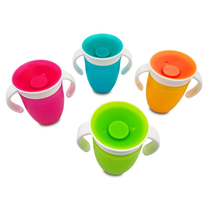 

2pcs 360 Degrees Can Be Rotated Magic Cup Baby Learning Drinking Cup With Double Handle Leakproof Infants Water Cups Bottle
