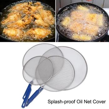 

4X Stainless Steel Splash Sn with ABS Handle Anti-Spatter Oil Net Cover Grease-Proof Skillet Pan Cover Cooking Tool
