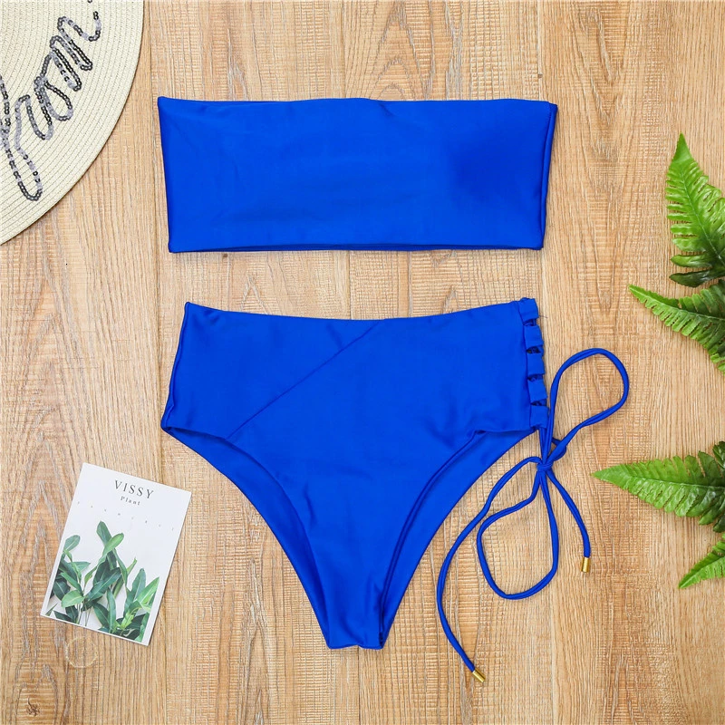 Высокая талия бразильский неоновое бикини пояс купальники для женщин Бандо купальник женский из двух частей купальный костюм летние купальники бикини - Цвет: YZ565 blue