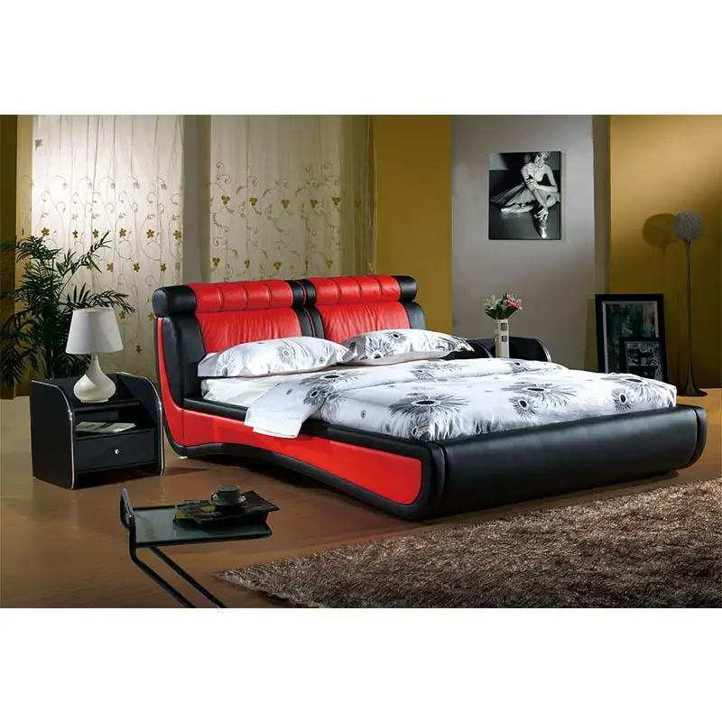CBMMART современный роскошный комплект для спальни мебель простой светильник красная итальянская кожаная кровать