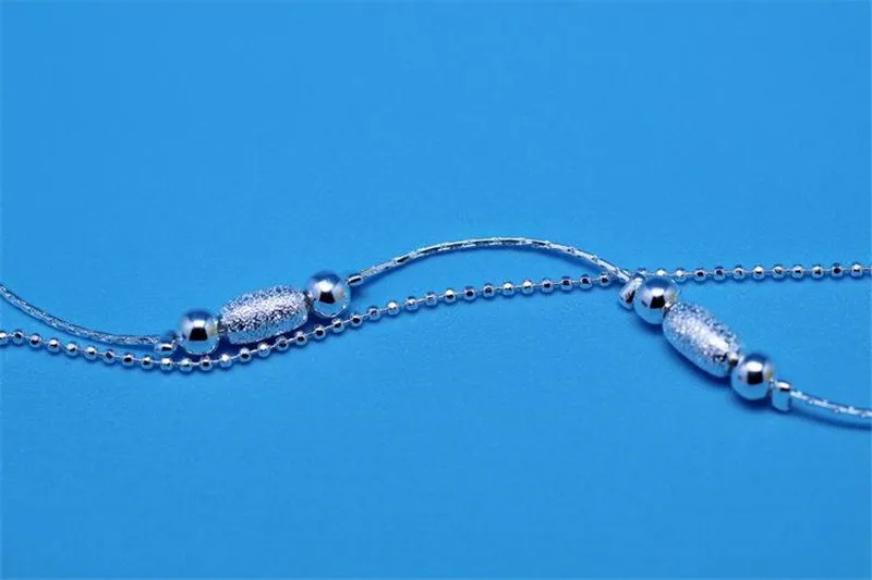 Мода 925 стерлингового серебра anklets Для женщин ювелирные изделия Шарм серьги с матовыми шариками двухслойные Браслеты Женские аксессуары анклет